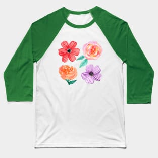 Bold Blooms - Four Flowers Baseball T-Shirt